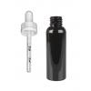 1 oz. Black 20-410 Round Bullet PET (BPA Free) Opaque Shiny Plastic Bottle-White CRC Dropper Cap